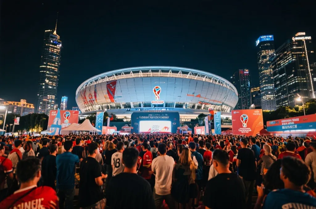世界杯主办城市夜景与球场氛围